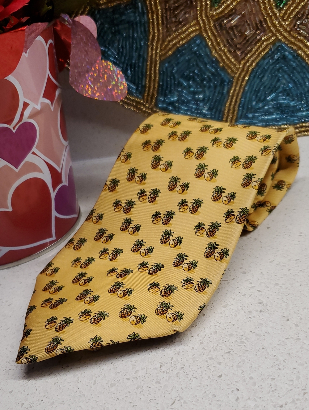 Salvatore Ferragamo Yellow Pineapple-Print Silk Tie